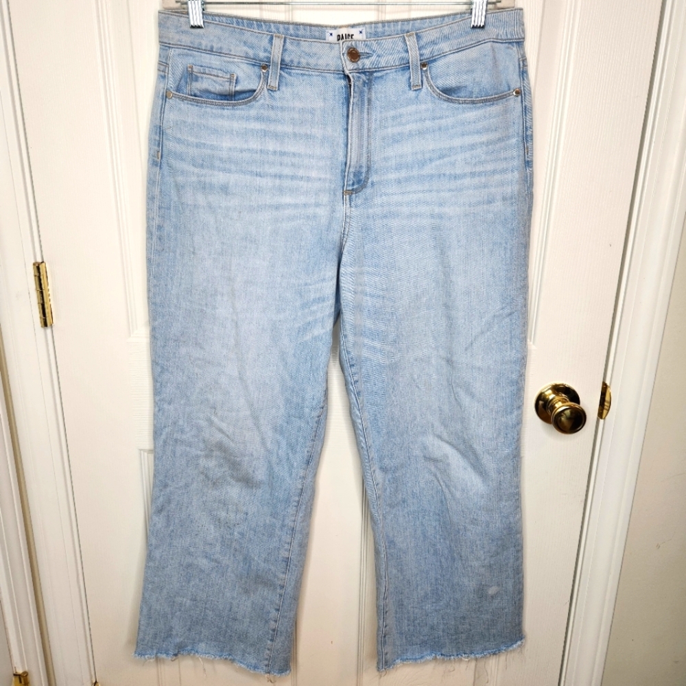 PAIGE Nellie Light Wash Jeans Natural Raw Hem Crop Wide Leg Size 31 - Picture 3 of 12